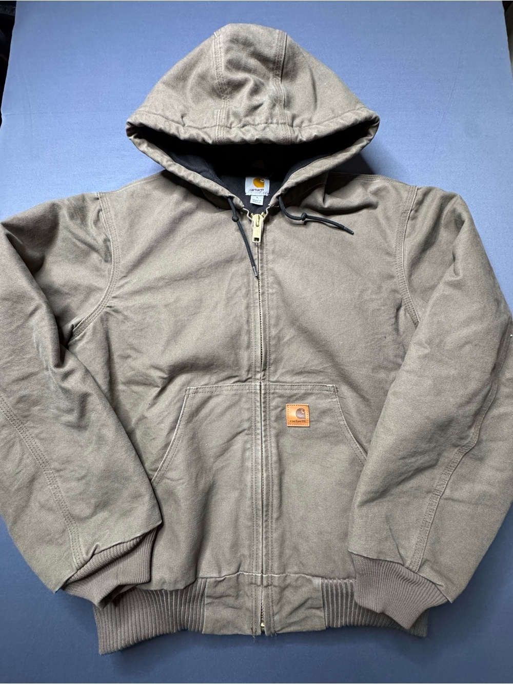 Vtg Y2K Carhartt J130 LBR Brown Hooded Jacket Mens Sz S Canvas Workwear Quilted